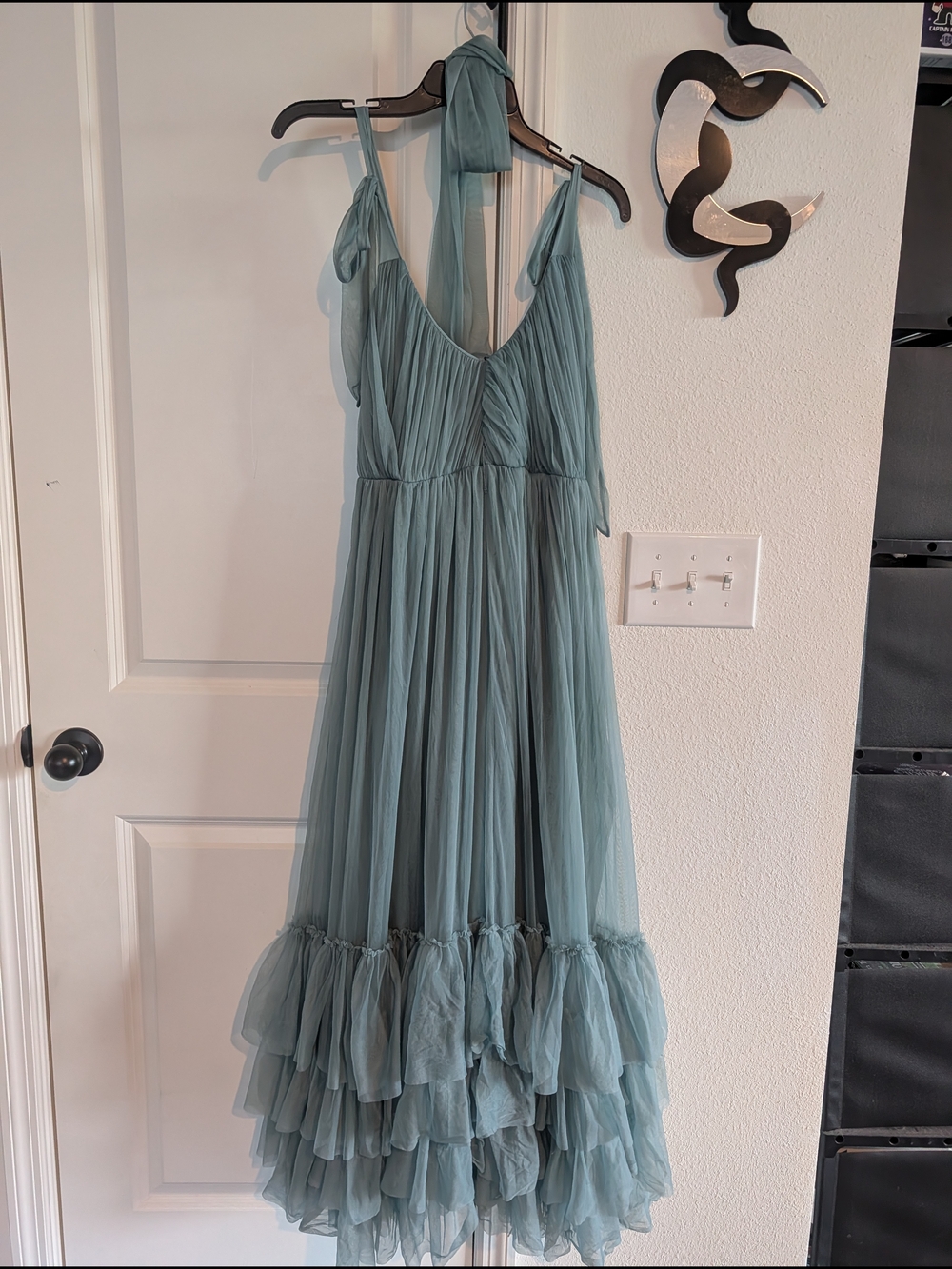 Dusty Blue Tiered Tulle Maxi Dress